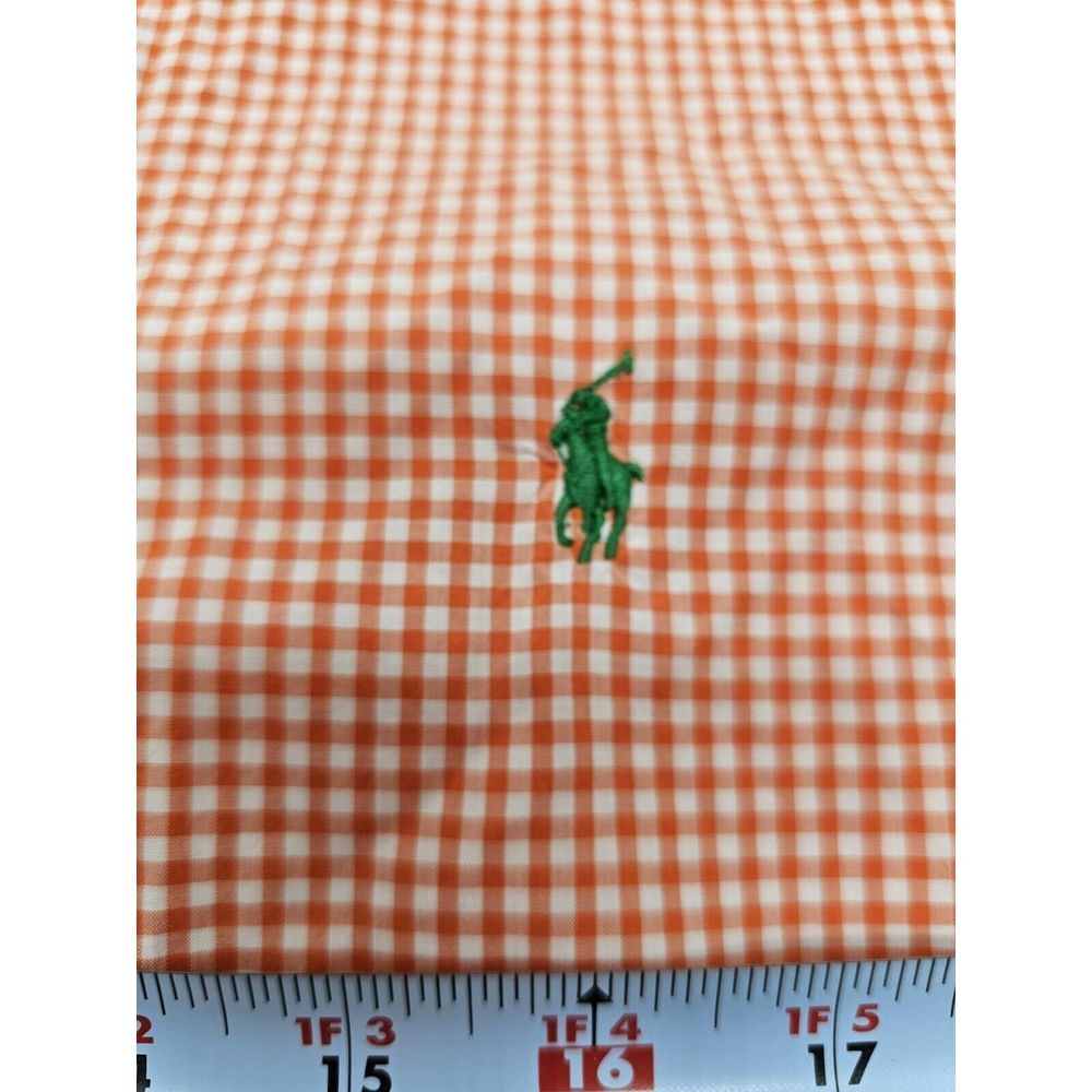 Polo‎ Ralph Lauren Classic Fit Shirt Mens Large Orange Gingam Check Green Pony - Picture 5 of 7